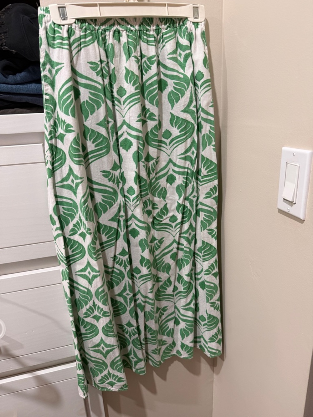 Christian Siriano Green and White Floral Maxi Linen Blend Skirt